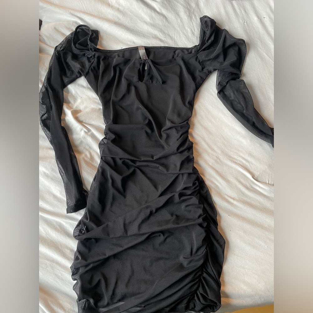 Black mesh off the shoulder dress